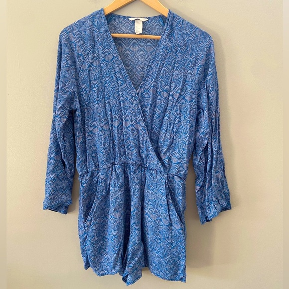 H&M V Neck Boho Long Sleeve Pocket Blur Viscose Romper - Picture 1 of 3